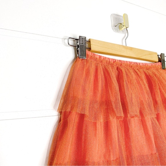 Hanna Andersson Magic Bloom Tulle Shimmer Sparkly Tiered Skirt in Orange - Picture 2 of 9